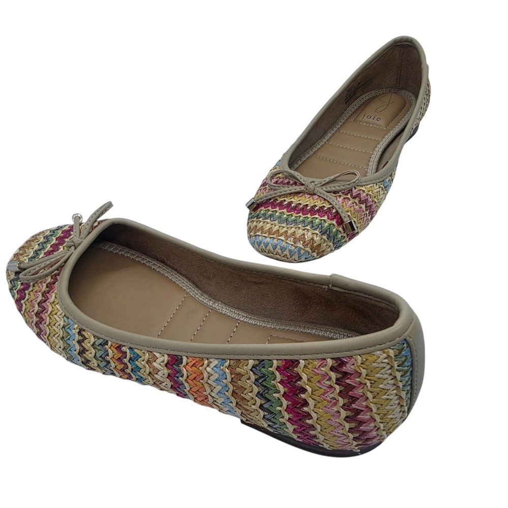 Joie Scarlet Multi Color Woven Straw Ballet Flats Bow Accent 7M 448991
